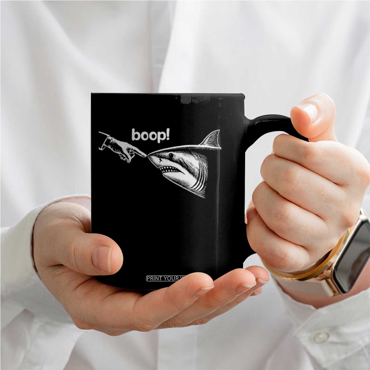 Boop Shark Meme Coffee Mug Funny Nose Touch Shark Lovers Ocean Life TS11 Print Your Wear