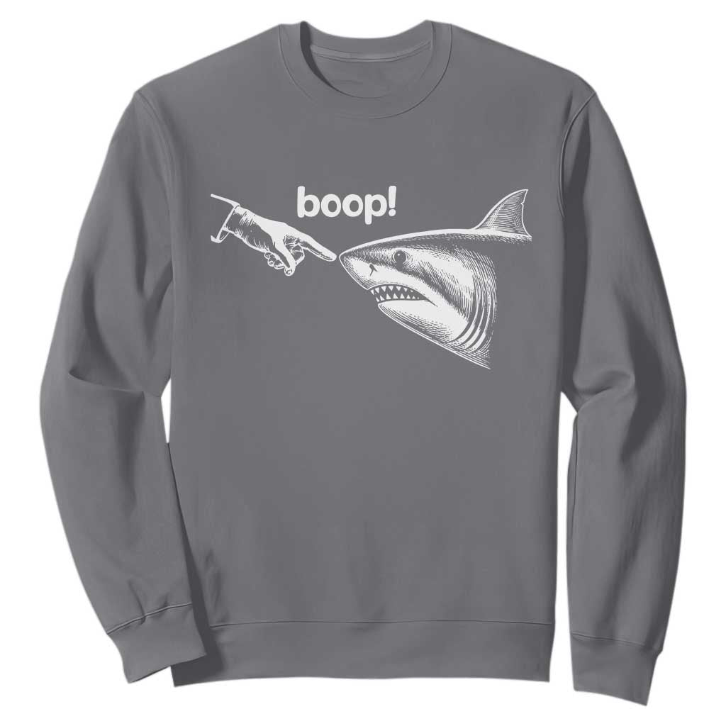 Boop Shark Meme Sweatshirt Funny Nose Touch Shark Lovers Ocean Life TS11 Charcoal Print Your Wear