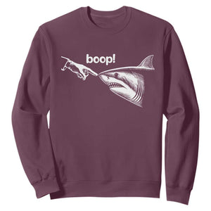 Boop Shark Meme Sweatshirt Funny Nose Touch Shark Lovers Ocean Life TS11 Maroon Print Your Wear