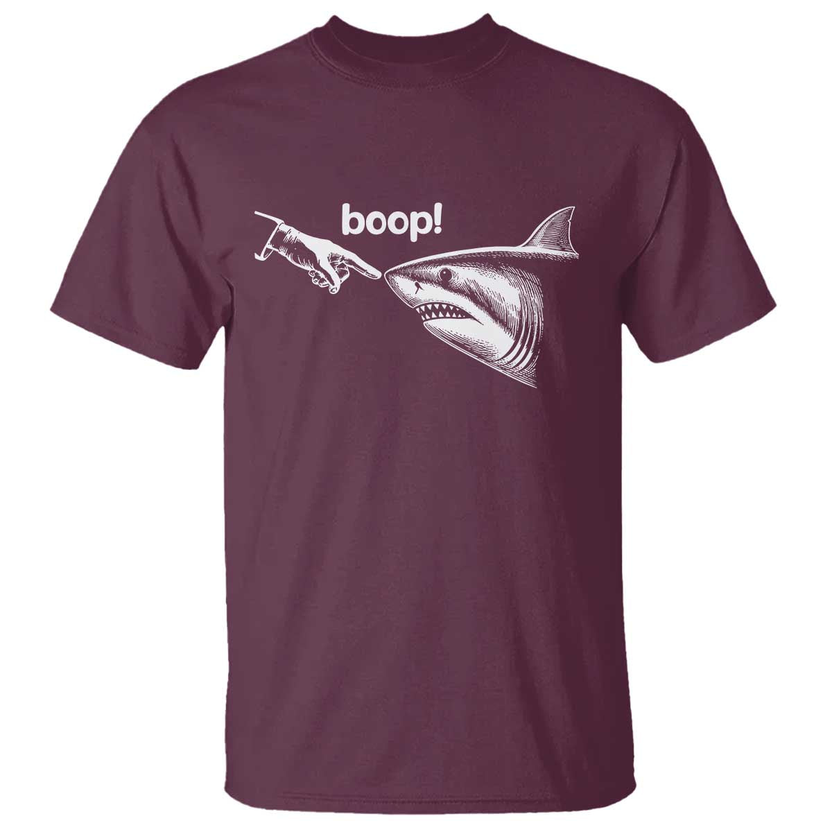 Boop Shark Meme T Shirt Funny Nose Touch Shark Lovers Ocean Life TS11 Maroon Print Your Wear