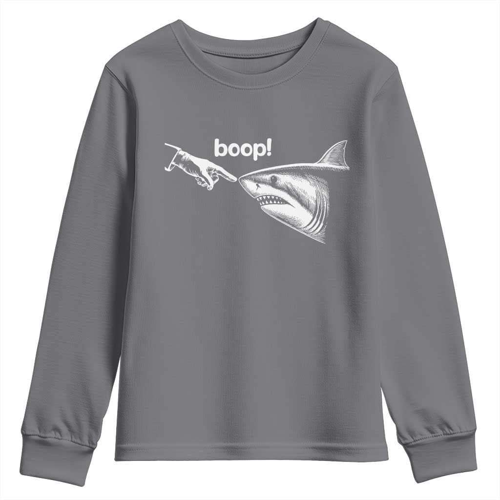 Boop Shark Meme Youth Sweatshirt Funny Nose Touch Shark Lovers Ocean Life TS11 Charcoal Print Your Wear