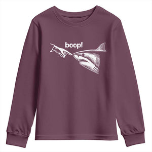 Boop Shark Meme Youth Sweatshirt Funny Nose Touch Shark Lovers Ocean Life TS11 Maroon Print Your Wear