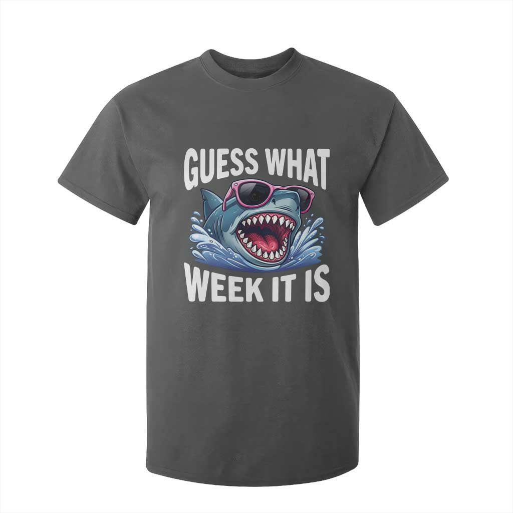 Funny Shark Guess What Week It Is T Shirt For Kid Shark Awareness Support Ocean Summer TS11 Dark Heather Print Your Wear
