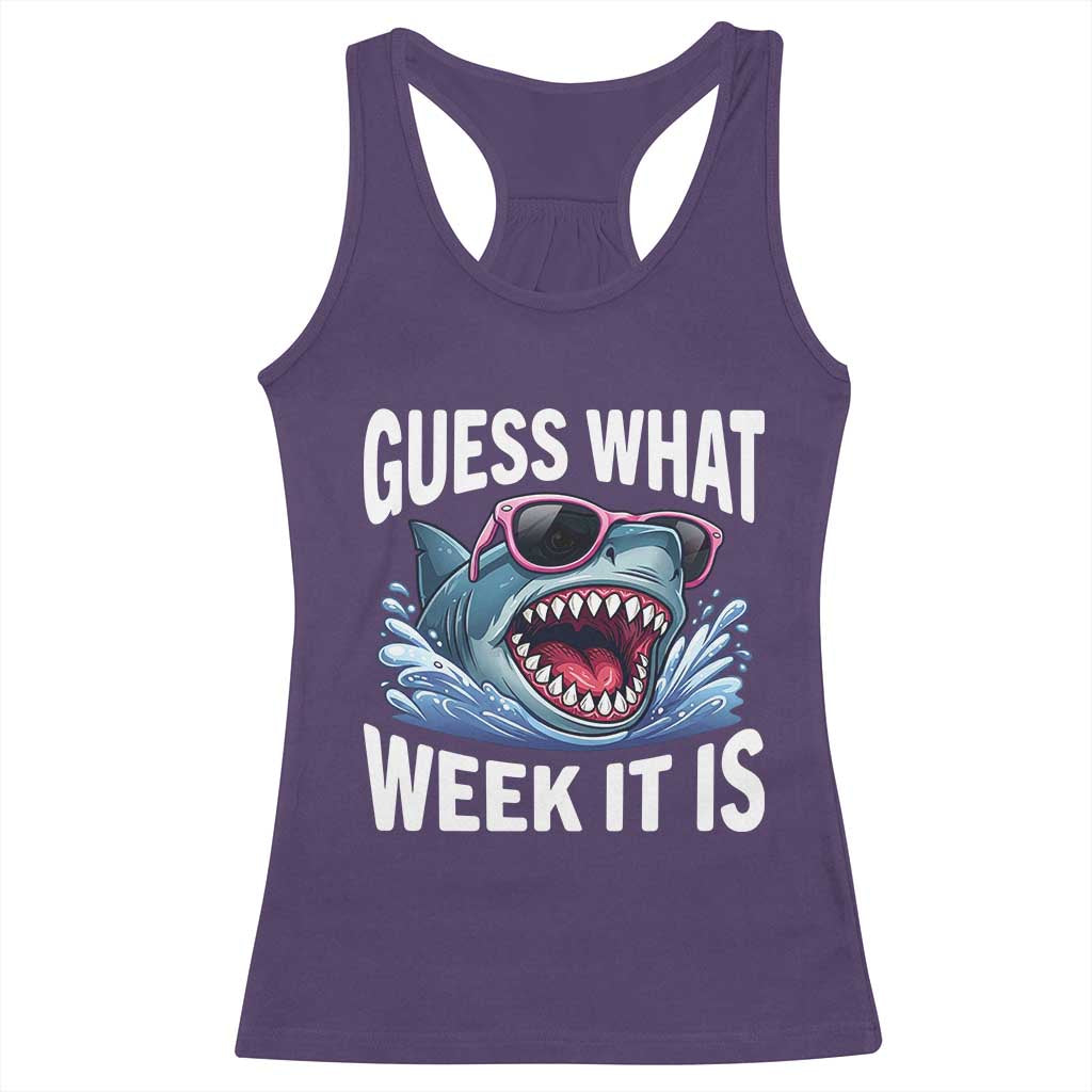 Funny Shark Guess What Week It Is Racerback Tank Top Shark Awareness Support Ocean Summer TS11 Purple Print Your Wear
