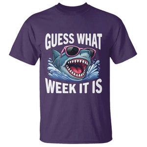 Funny Shark Guess What Week It Is T Shirt Shark Awareness Support Ocean Summer TS11 Purple Print Your Wear
