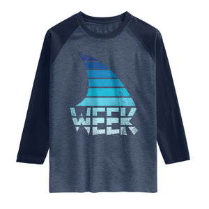 Funny Shark Fin Week Retro Ocean Wildlife Vintage Raglan Shirt TS11 Heather Denim Navy Print Your Wear