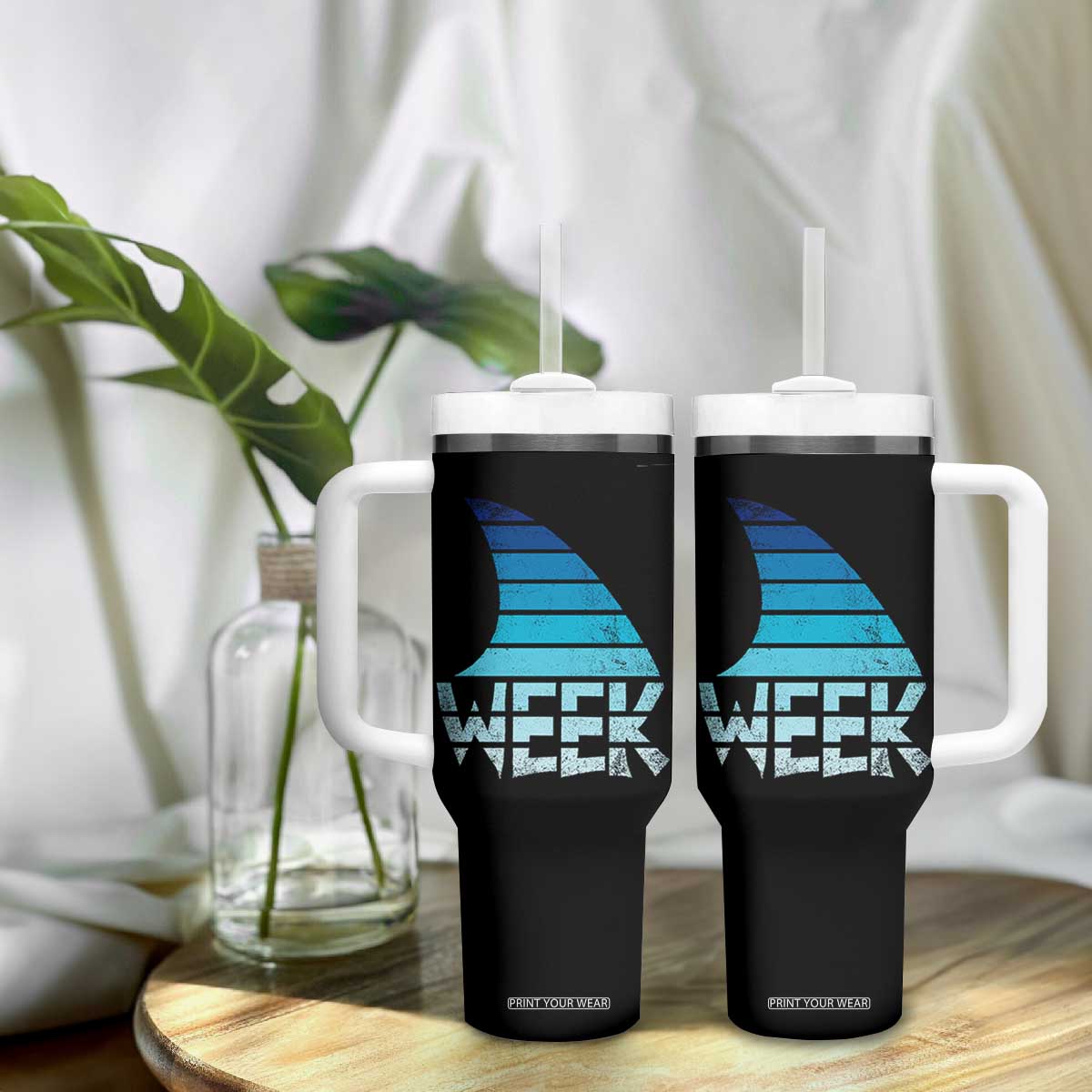 Funny Shark Fin Week Retro Ocean Wildlife Vintage Tumbler With Handle TS11 Print Your Wear