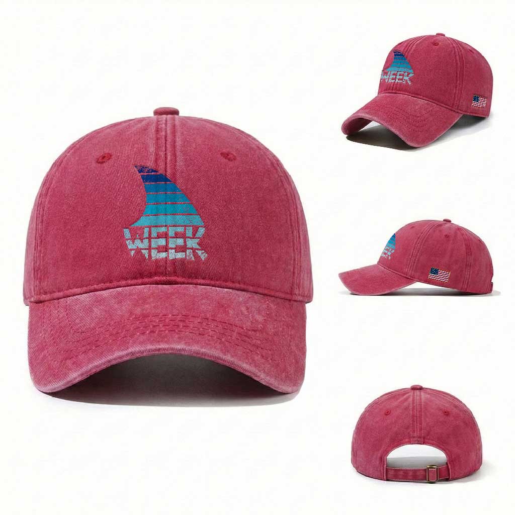 Funny Shark Fin Week Retro Ocean Wildlife Vintage Washed Cotton Baseball Cap TS11 Washed Cap Universal Fit Red Print Your Wear