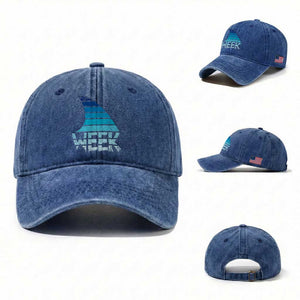 Funny Shark Fin Week Retro Ocean Wildlife Vintage Washed Cotton Baseball Cap TS11 Washed Cap Universal Fit Royal Blue Print Your Wear