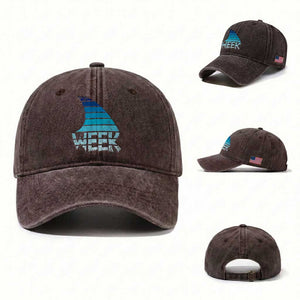 Funny Shark Fin Week Retro Ocean Wildlife Vintage Washed Cotton Baseball Cap TS11 Washed Cap Universal Fit Dark Brown Print Your Wear