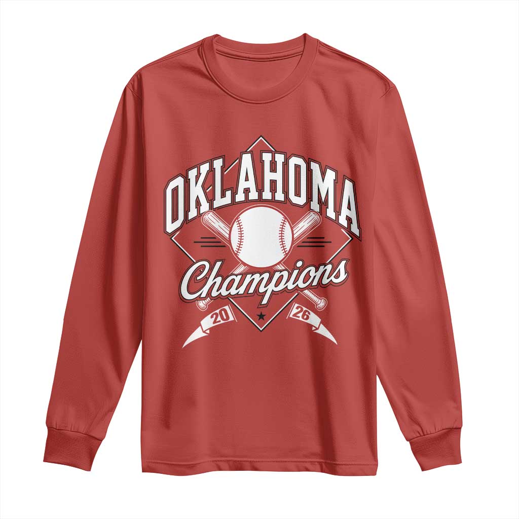 Oklahoma Champions 2026 Long Sleeve Shirt Baseball Pennant Flag Graphic TS11 Red Print Your Wear