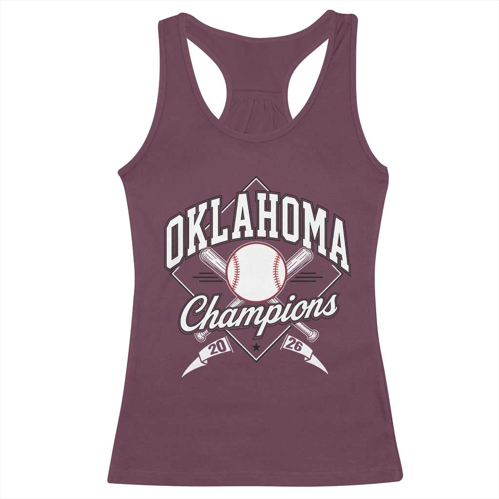Oklahoma Champions 2026 Racerback Tank Top Baseball Pennant Flag Graphic TS11 Maroon Print Your Wear