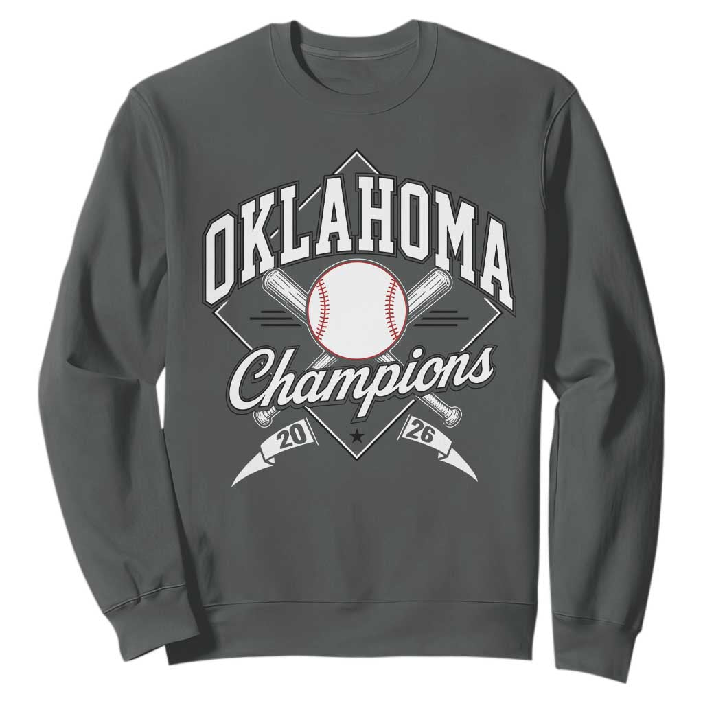 Oklahoma Champions 2026 Sweatshirt Baseball Pennant Flag Graphic TS11 Dark Heather Print Your Wear