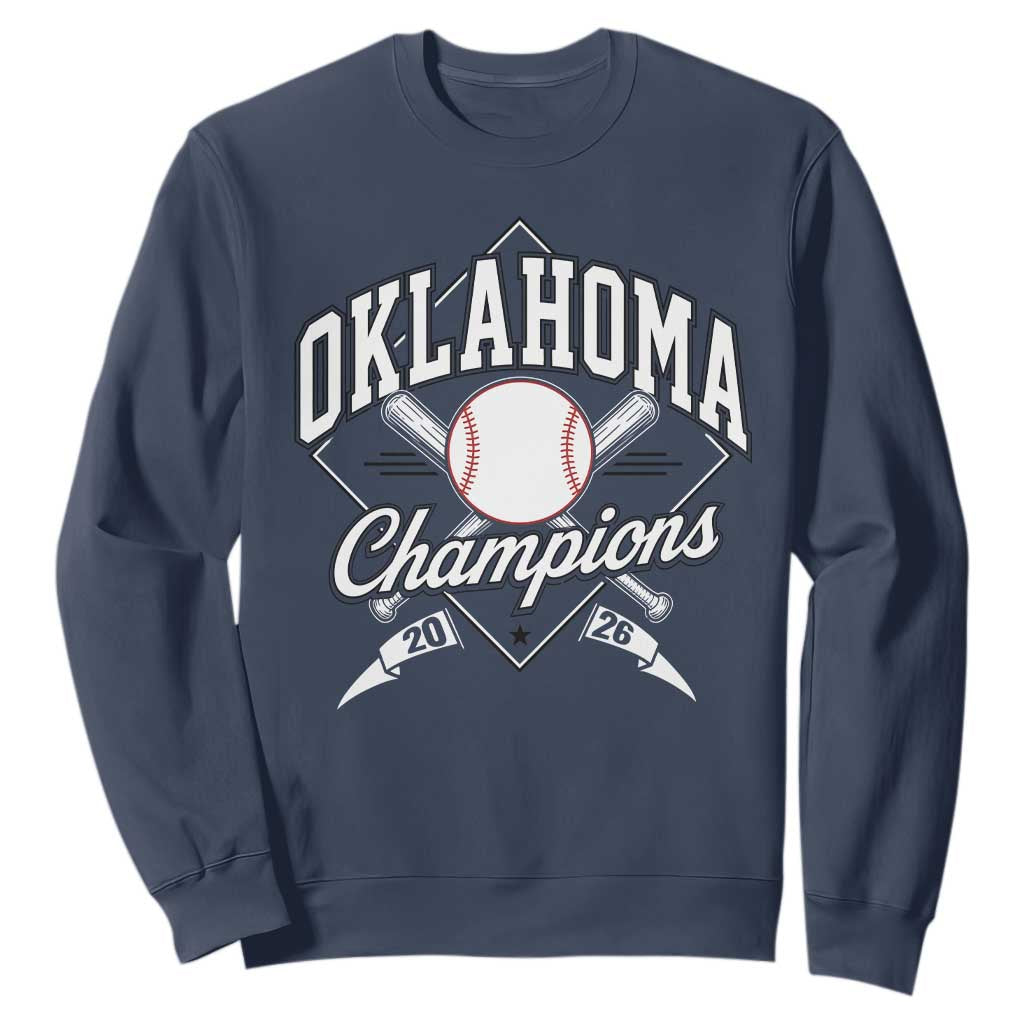 Oklahoma Champions 2026 Sweatshirt Baseball Pennant Flag Graphic TS11 Navy Print Your Wear