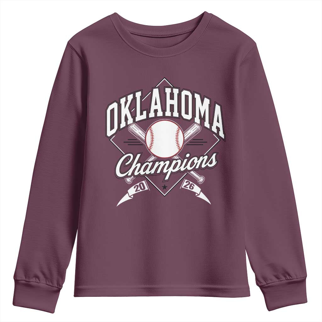 Oklahoma Champions 2026 Youth Sweatshirt Baseball Pennant Flag Graphic TS11 Maroon Print Your Wear
