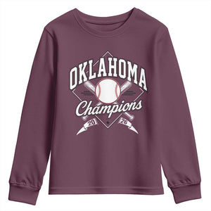 Oklahoma Champions 2026 Youth Sweatshirt Baseball Pennant Flag Graphic TS11 Maroon Print Your Wear