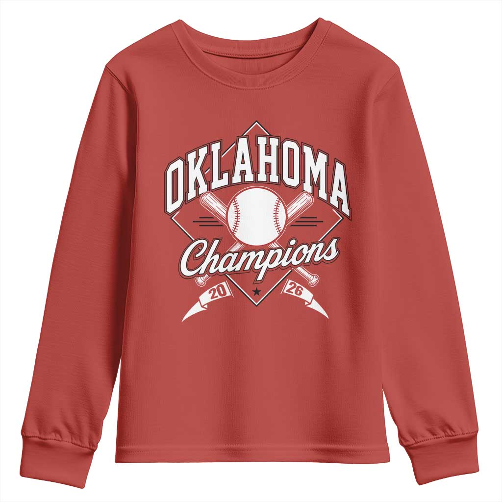 Oklahoma Champions 2026 Youth Sweatshirt Baseball Pennant Flag Graphic TS11 Red Print Your Wear