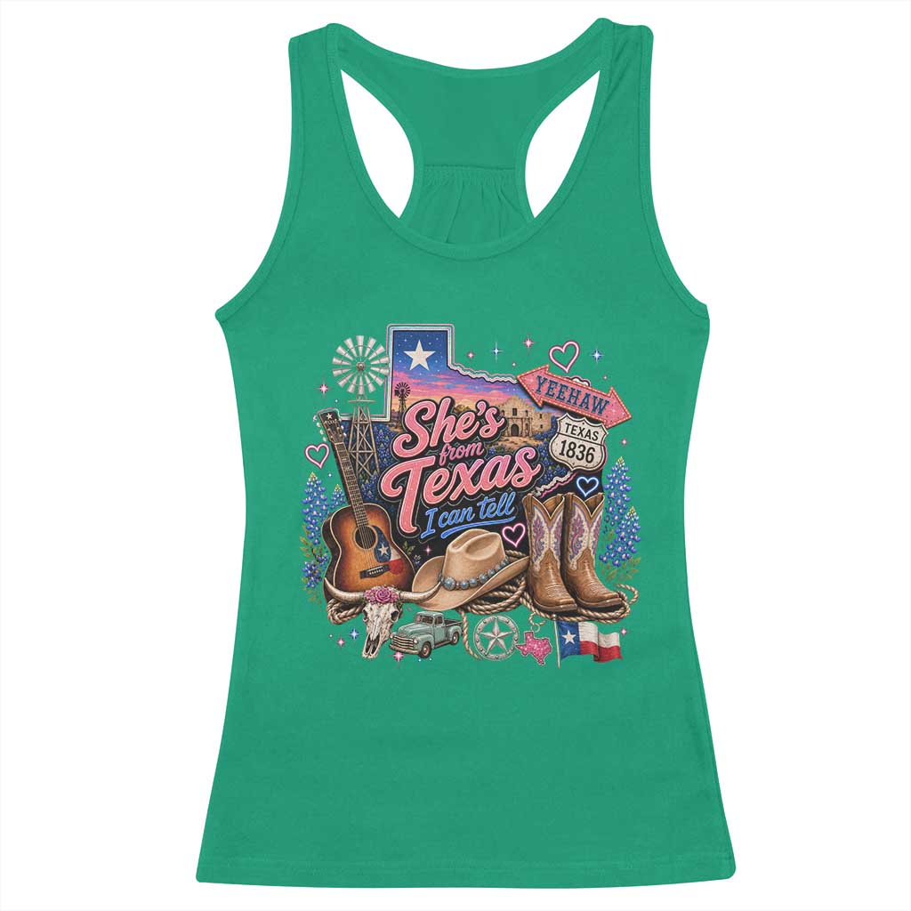 She Is From Texas I Can Tell Racerback Tank Top Texas Girl Pride TS11 Irish Green Print Your Wear