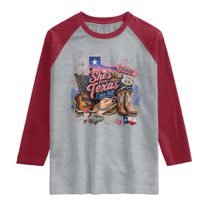 She Is From Texas I Can Tell Raglan Shirt Texas Girl Pride TS11 Heather Gray Heather Red Print Your Wear