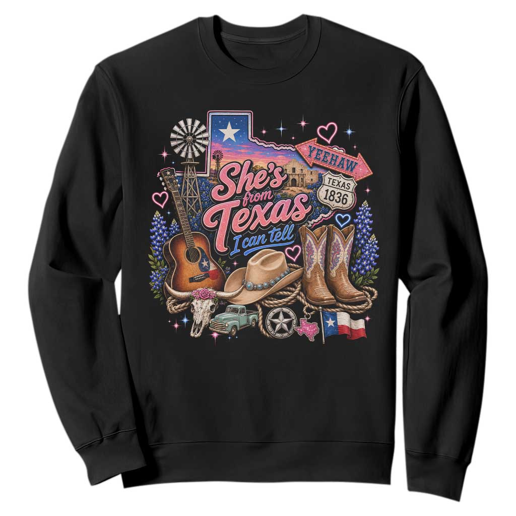 She Is From Texas I Can Tell Sweatshirt Texas Girl Pride TS11 Black Print Your Wear