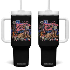 She Is From Texas I Can Tell Tumbler With Handle Texas Girl Pride TS11 One Size: 40 oz Black Print Your Wear