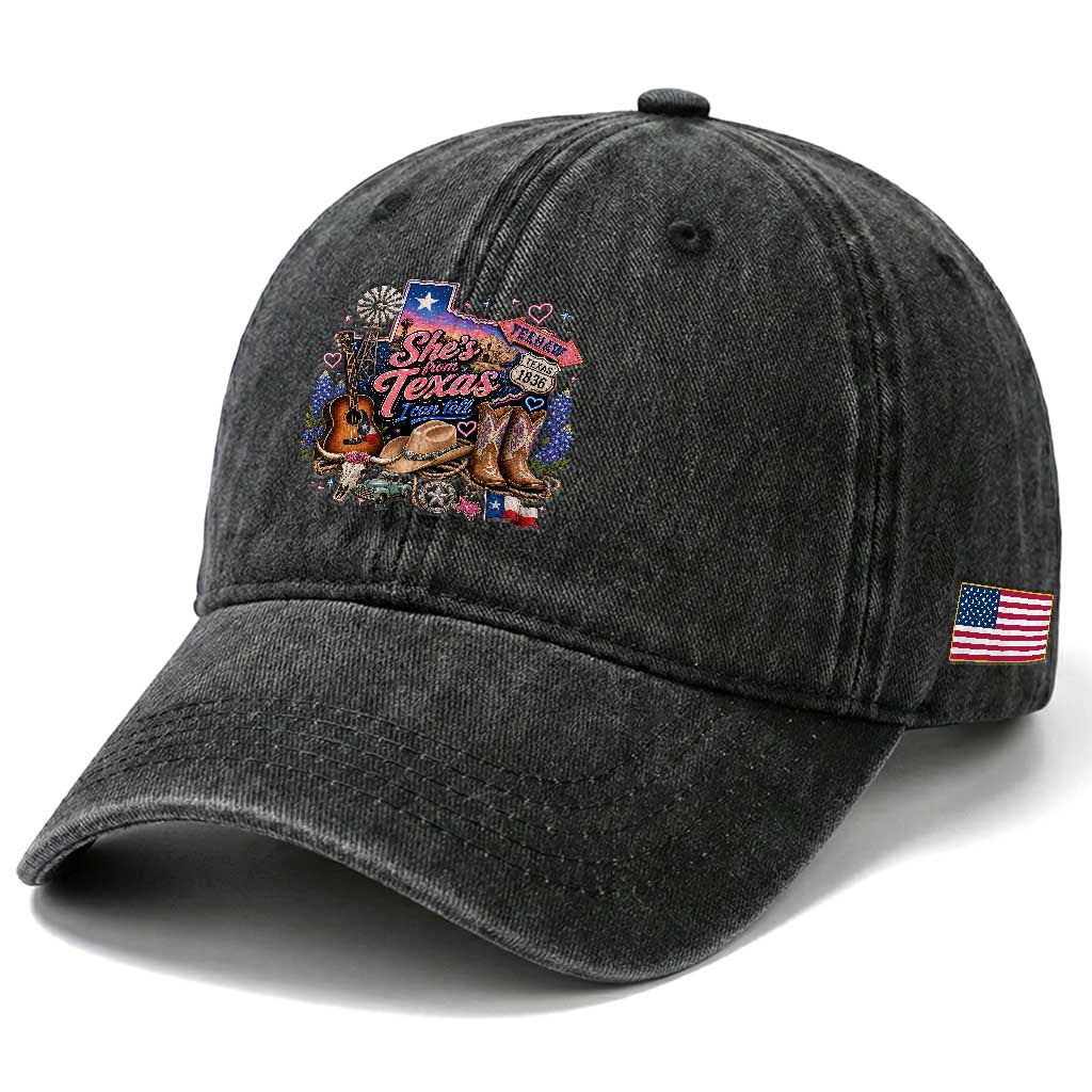 She Is From Texas I Can Tell Washed Cotton Baseball Cap Texas Girl Pride TS11 Print Your Wear