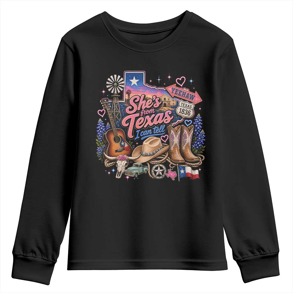 She Is From Texas I Can Tell Youth Sweatshirt Texas Girl Pride TS11 Black Print Your Wear