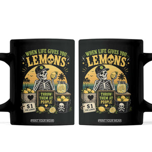 When Life Gives You Lemons Throw Them At People Coffee Mug Skeleton Lemon Jokes TS11 Black Print Your Wear