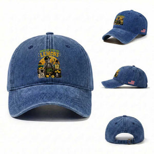 When Life Gives You Lemons Throw Them At People Washed Cotton Baseball Cap Skeleton Lemon Jokes TS11 Washed Cap Universal Fit Royal Blue Print Your Wear