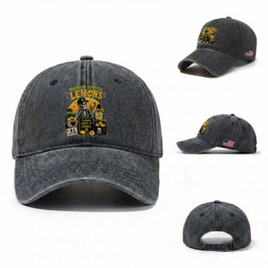 When Life Gives You Lemons Throw Them At People Washed Cotton Baseball Cap Skeleton Lemon Jokes TS11 Washed Cap Universal Fit Dark Gray Print Your Wear