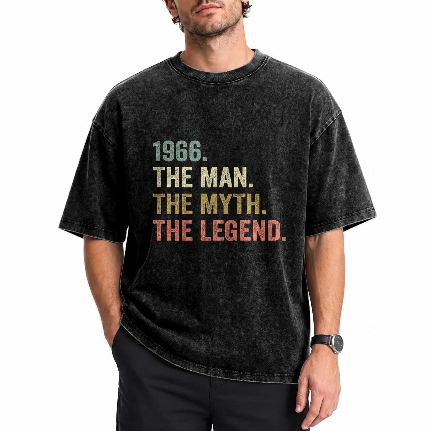 Funny 60th Birthday Retro 1966 The Man The Myth The Legend Washed Cotton T-Shirt 60 Years Old Gifts