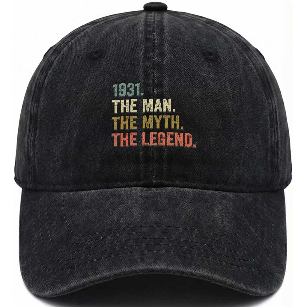 Funny 95th Birthday Retro 1931 The Man The Myth The Legend Washed Cotton Baseball Cap 95 Years Old Gifts