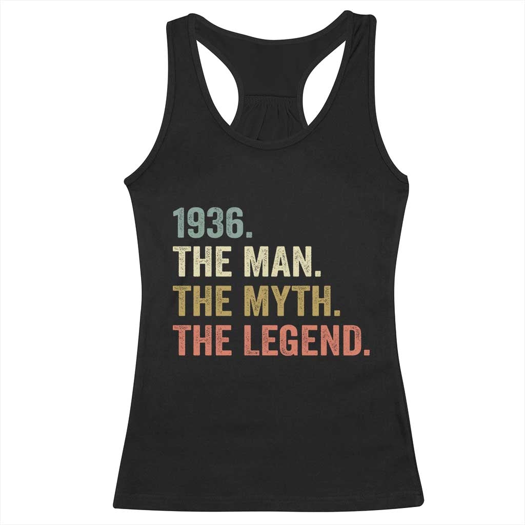 Funny 90th Birthday Retro 1936 The Man The Myth The Legend Racerback Tank Top 90 Years Old Gifts