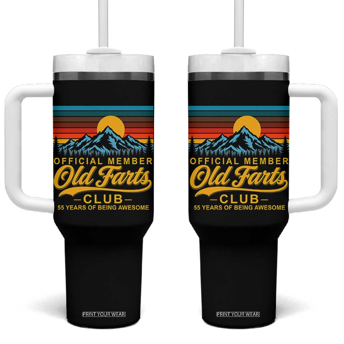 55th Birthday Official Member Old Fart Club Tumbler With Handle 55 Years of Being Awesome Funny Fart Joke Retro TS11 One Size: 40 oz Black Print Your Wear