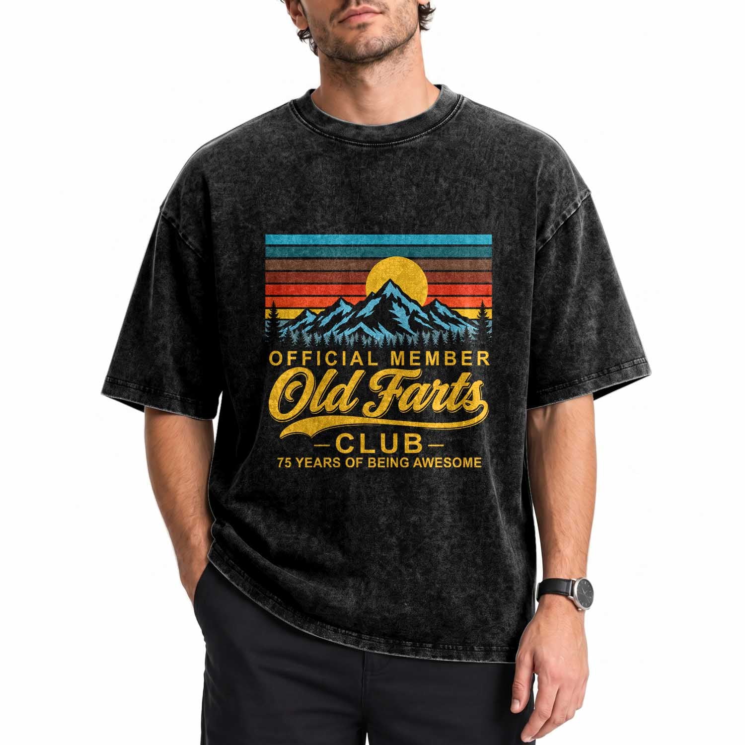 75th Birthday Official Member Old Fart Club Washed Cotton T-Shirt 75 Years of Being Awesome Funny Fart Joke Retro