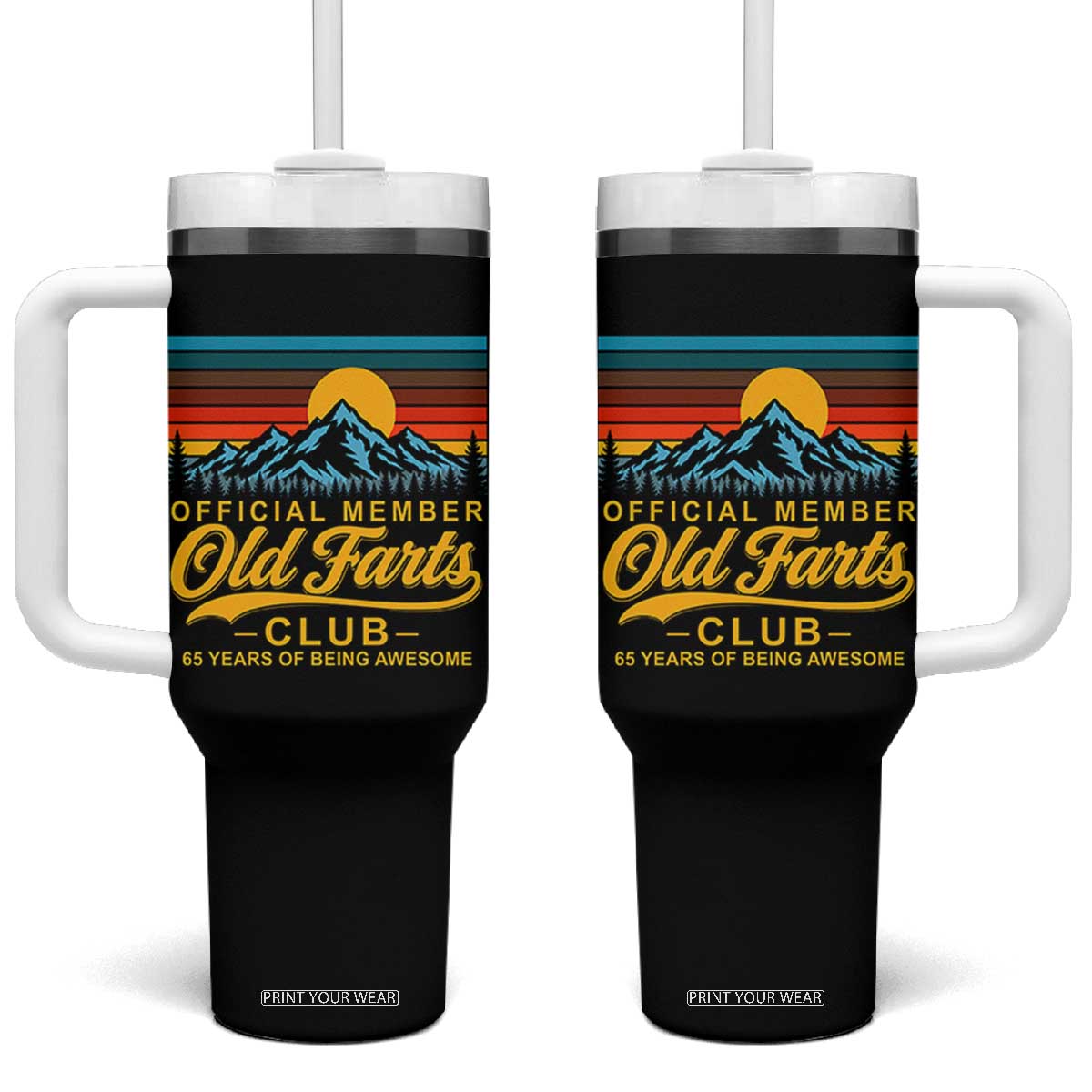 65th Birthday Official Member Old Fart Club Tumbler With Handle 65 Years of Being Awesome Funny Fart Joke Retro TS11 One Size: 40 oz Black Print Your Wear