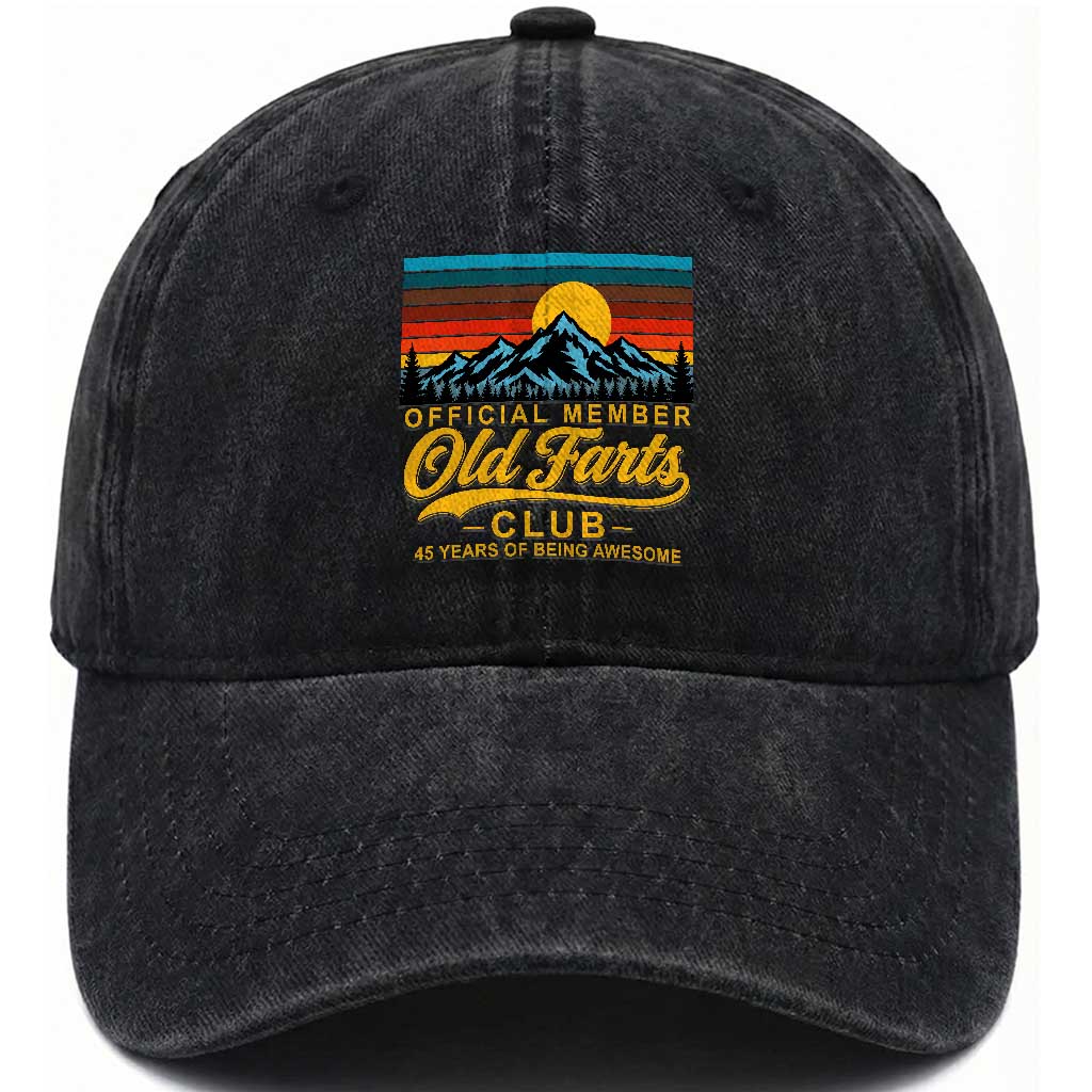 45th Birthday Official Member Old Fart Club Washed Cotton Baseball Cap 45 Years of Being Awesome Funny Fart Joke Retro TS11 Print Your Wear