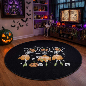 Funny Halloween Round Rug Ballerina Pumpkin Skeleton Pumpkin Flower