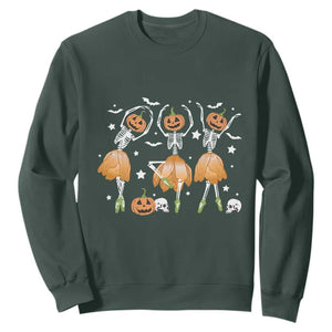 Funny Halloween Sweatshirt Ballerina Pumpkin Skeleton Pumpkin Flower TS11 Dark Forest Green Print Your Wear