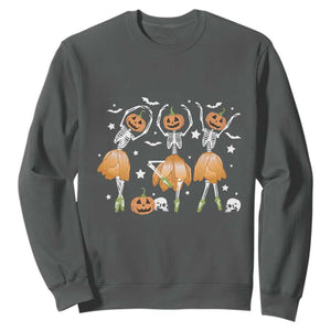 Funny Halloween Sweatshirt Ballerina Pumpkin Skeleton Pumpkin Flower TS11 Dark Heather Print Your Wear