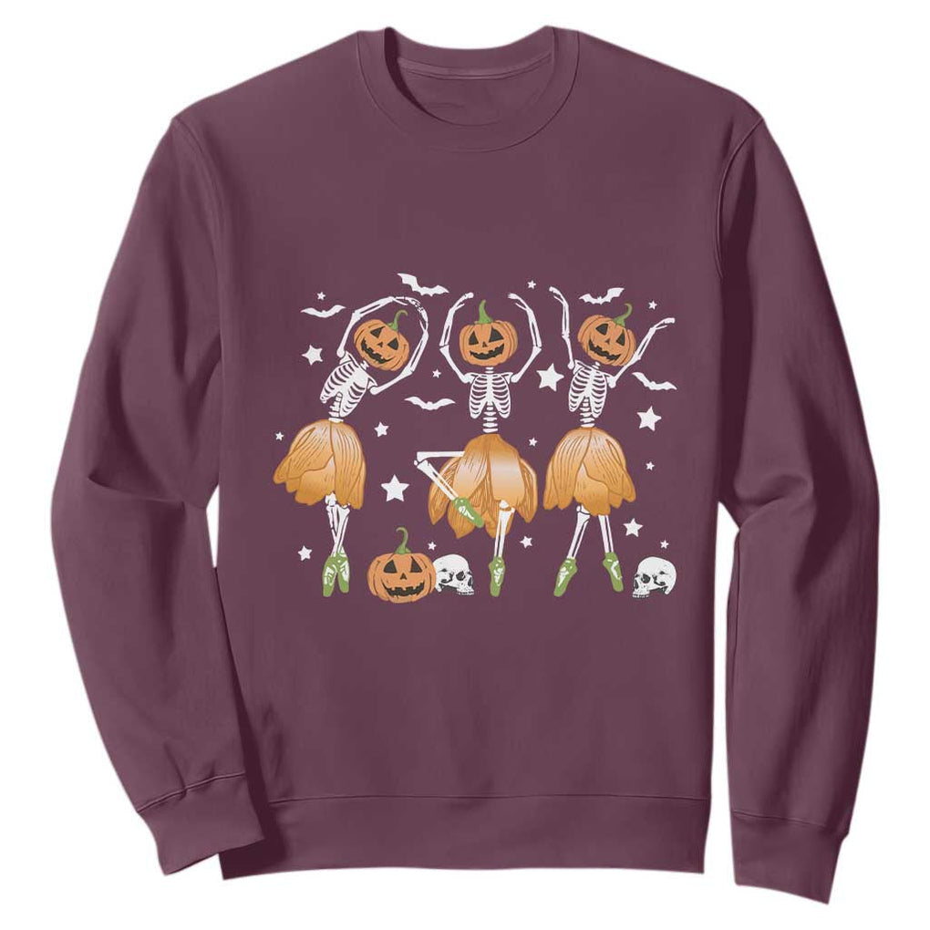Funny Halloween Sweatshirt Ballerina Pumpkin Skeleton Pumpkin Flower TS11 Maroon Print Your Wear