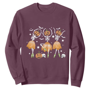 Funny Halloween Sweatshirt Ballerina Pumpkin Skeleton Pumpkin Flower TS11 Maroon Print Your Wear