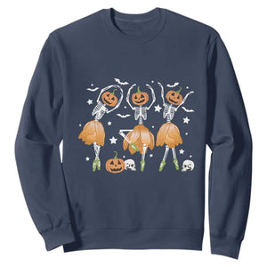 Funny Halloween Sweatshirt Ballerina Pumpkin Skeleton Pumpkin Flower TS11 Navy Print Your Wear