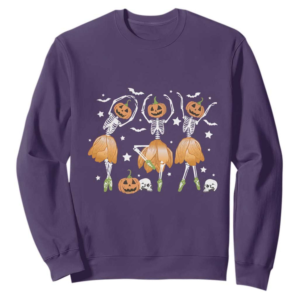 Funny Halloween Sweatshirt Ballerina Pumpkin Skeleton Pumpkin Flower TS11 Purple Print Your Wear