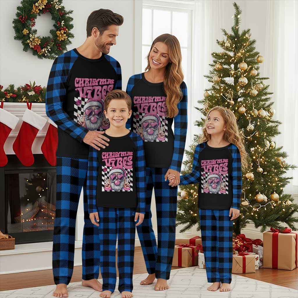 Funny Pink Santa Christmas Plaid Pajama Set Christmas Vibes Checkboard TS11 Blue Plaid Print Your Wear