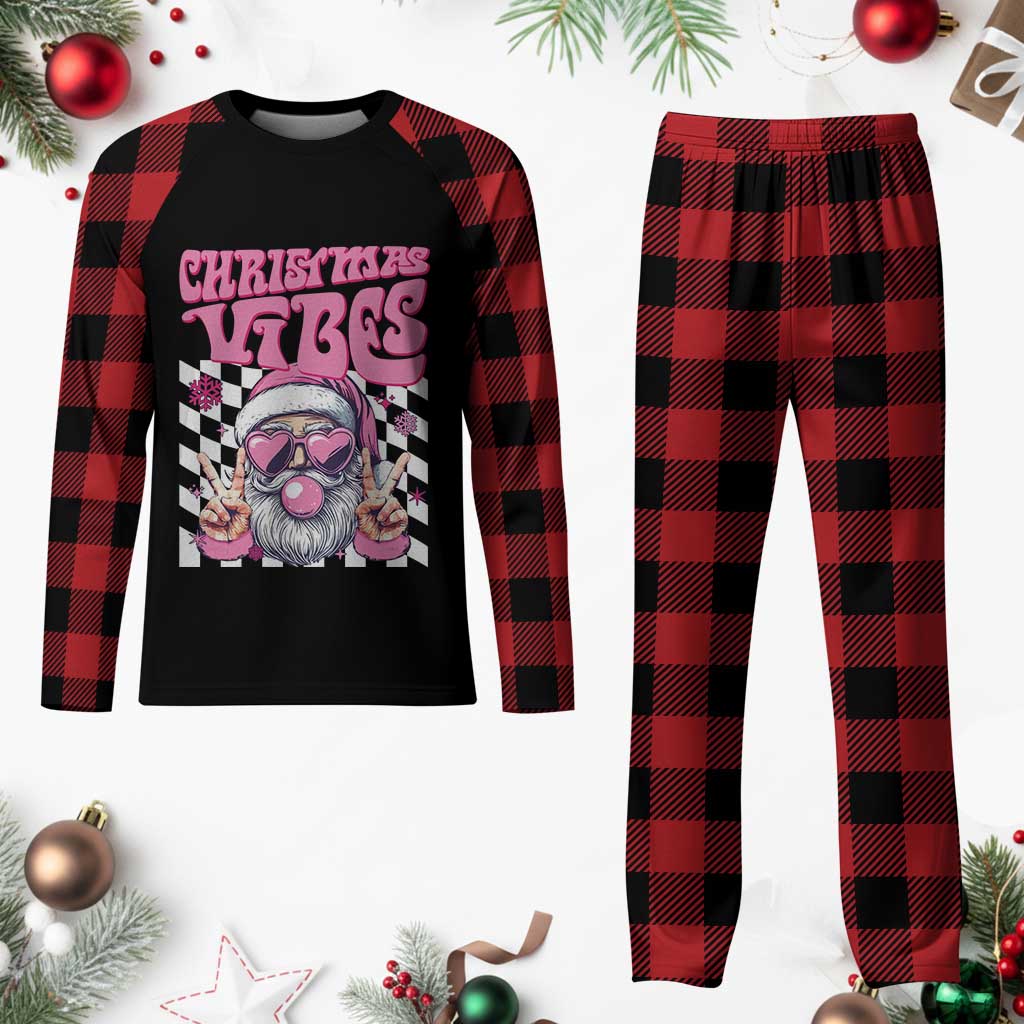 Funny Pink Santa Christmas Plaid Pajama Set Christmas Vibes Checkboard TS11 Buffalo Plaid Print Your Wear