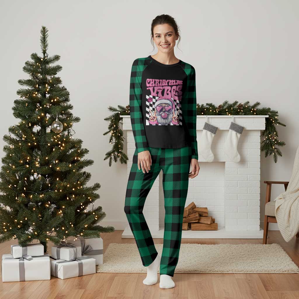 Funny Pink Santa Christmas Plaid Pajama Set Christmas Vibes Checkboard TS11 Green Plaid Print Your Wear