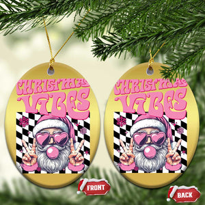 Funny Pink Santa Christmas Christmas Ornament Christmas Vibes Checkboard TS11 Oval Gold Print Your Wear