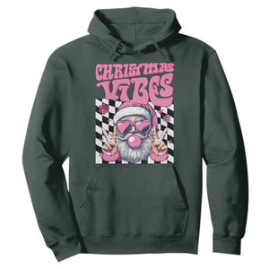 Funny Pink Santa Christmas Hoodie Christmas Vibes Checkboard TS11 Dark Forest Green Print Your Wear