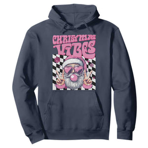 Funny Pink Santa Christmas Hoodie Christmas Vibes Checkboard TS11 Navy Print Your Wear